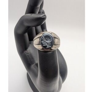 Vintage Sterling Silver Ring Mens Carved Stone Intaglio Head Profile Sz 9 READ